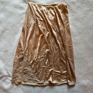 Vintage Champagne Satin Lace Slip Midi Skirt w/ Side Slit